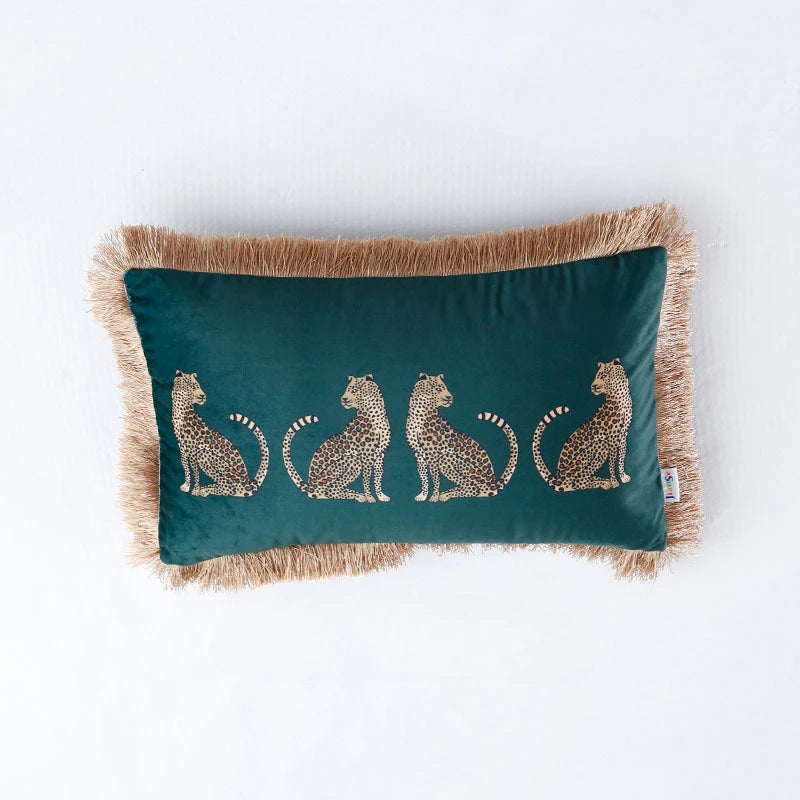 Vintage Dutch Velvet Leopard Print Luxury Fringed (Cushion Cover)