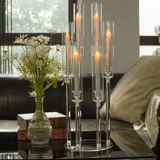(10) 6 Arm Candelabras Clear Taper Candle Holders