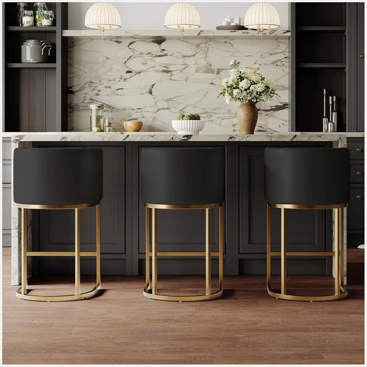 Modern Leather Upholstered Barrel Barstools