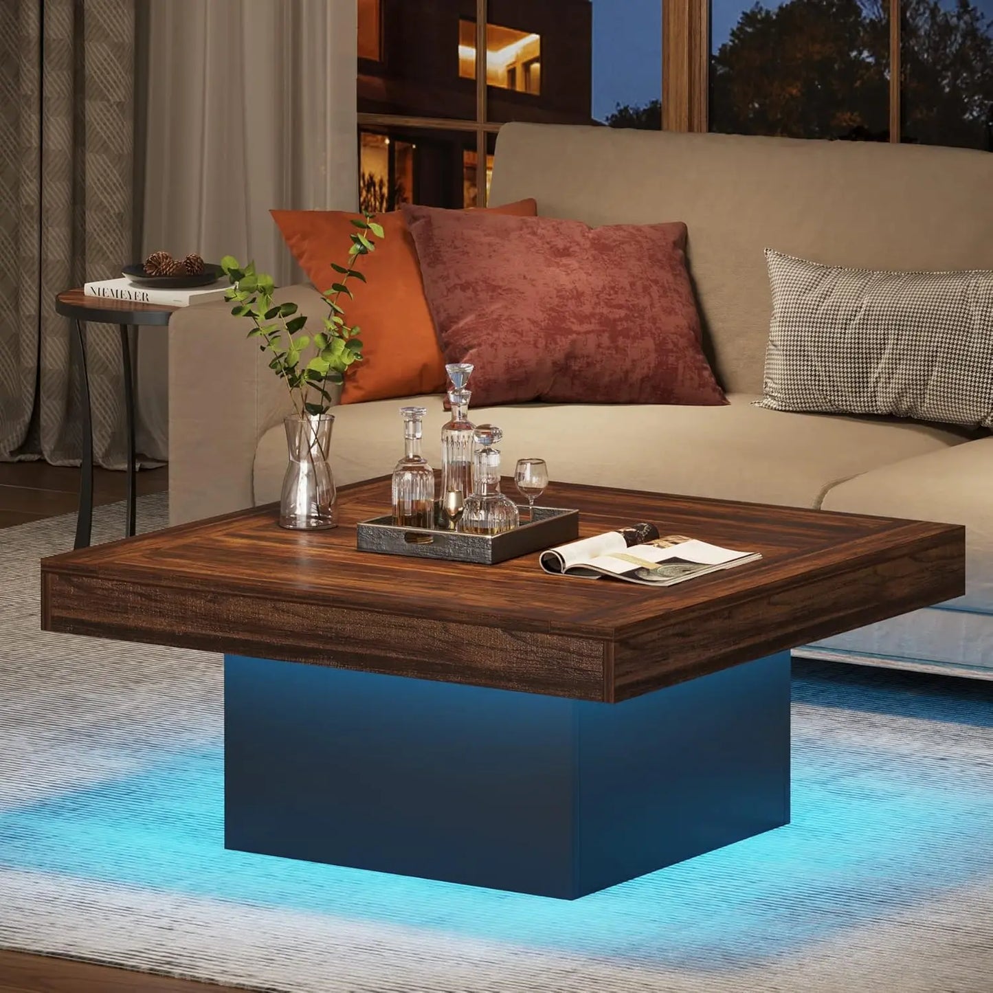 LED Engineered Farmhouse Square Wood Coffee Table