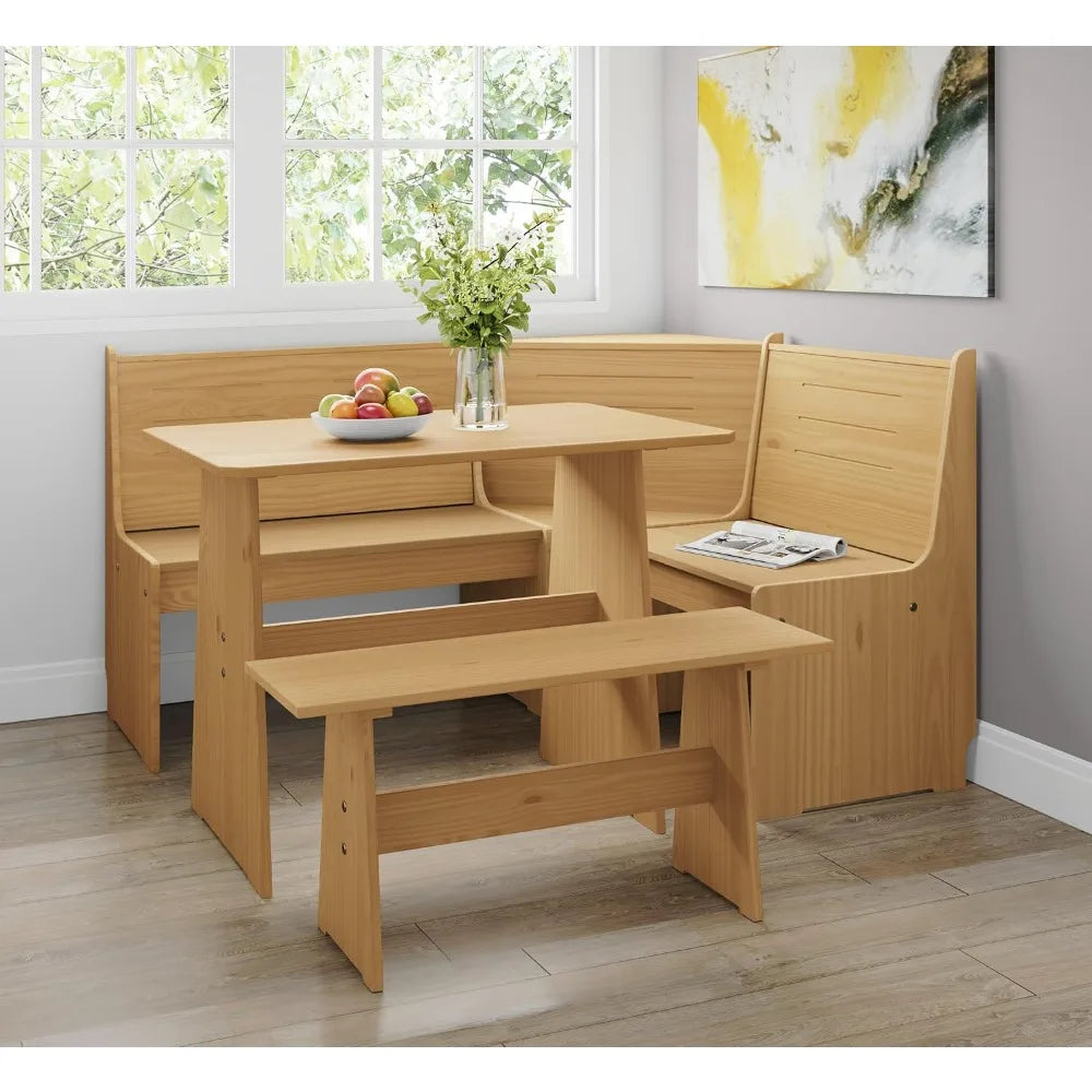 Natural Wood Corner Dinning / Kitchen Bench Set