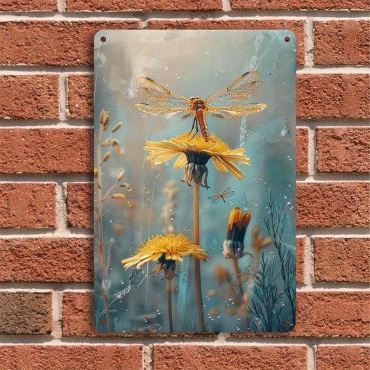 Dandelion and Dragonfly Vintage Metal Plaque