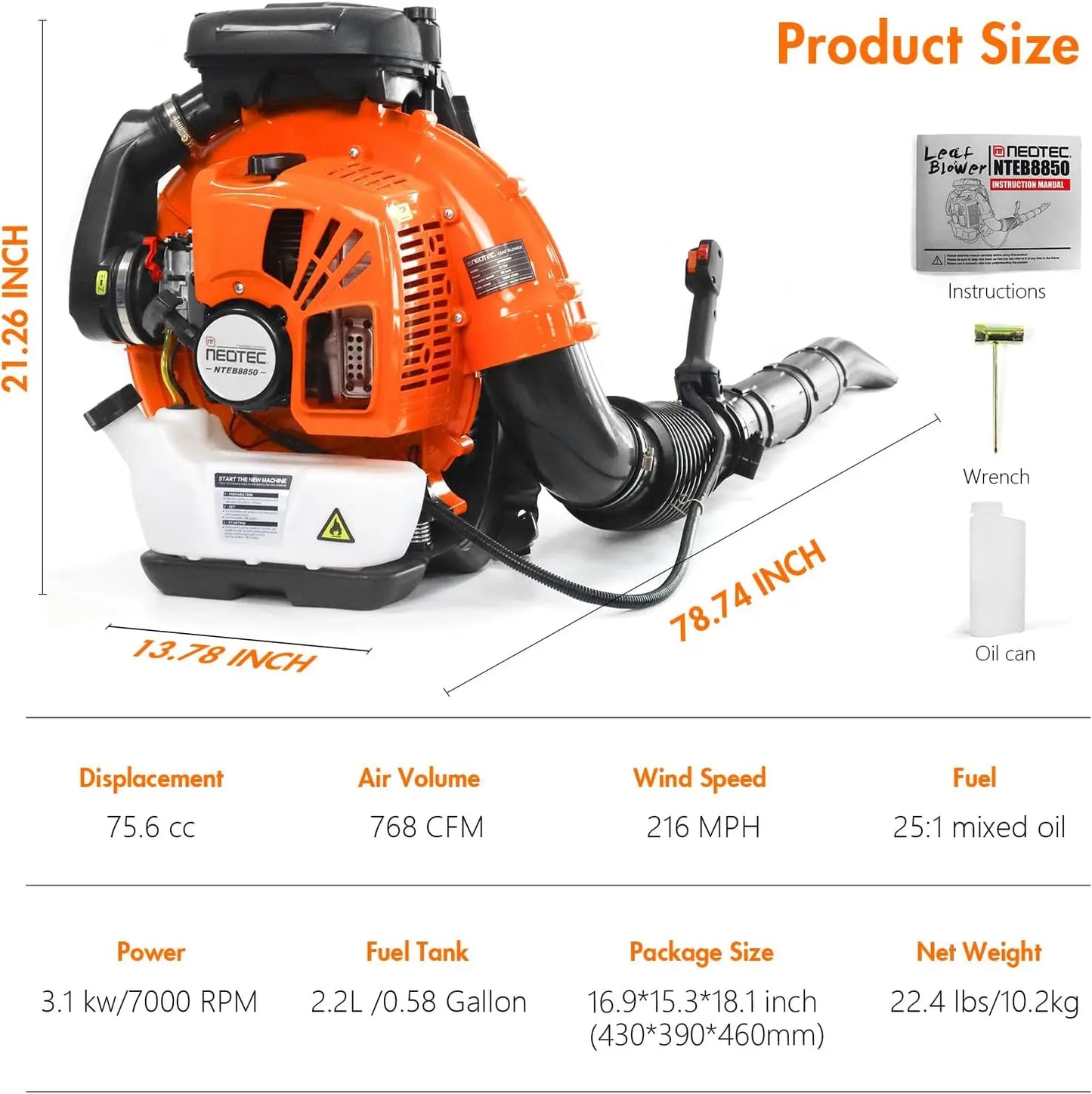 75.6cc Gas Leaf Blower Backpack Leaf Blower