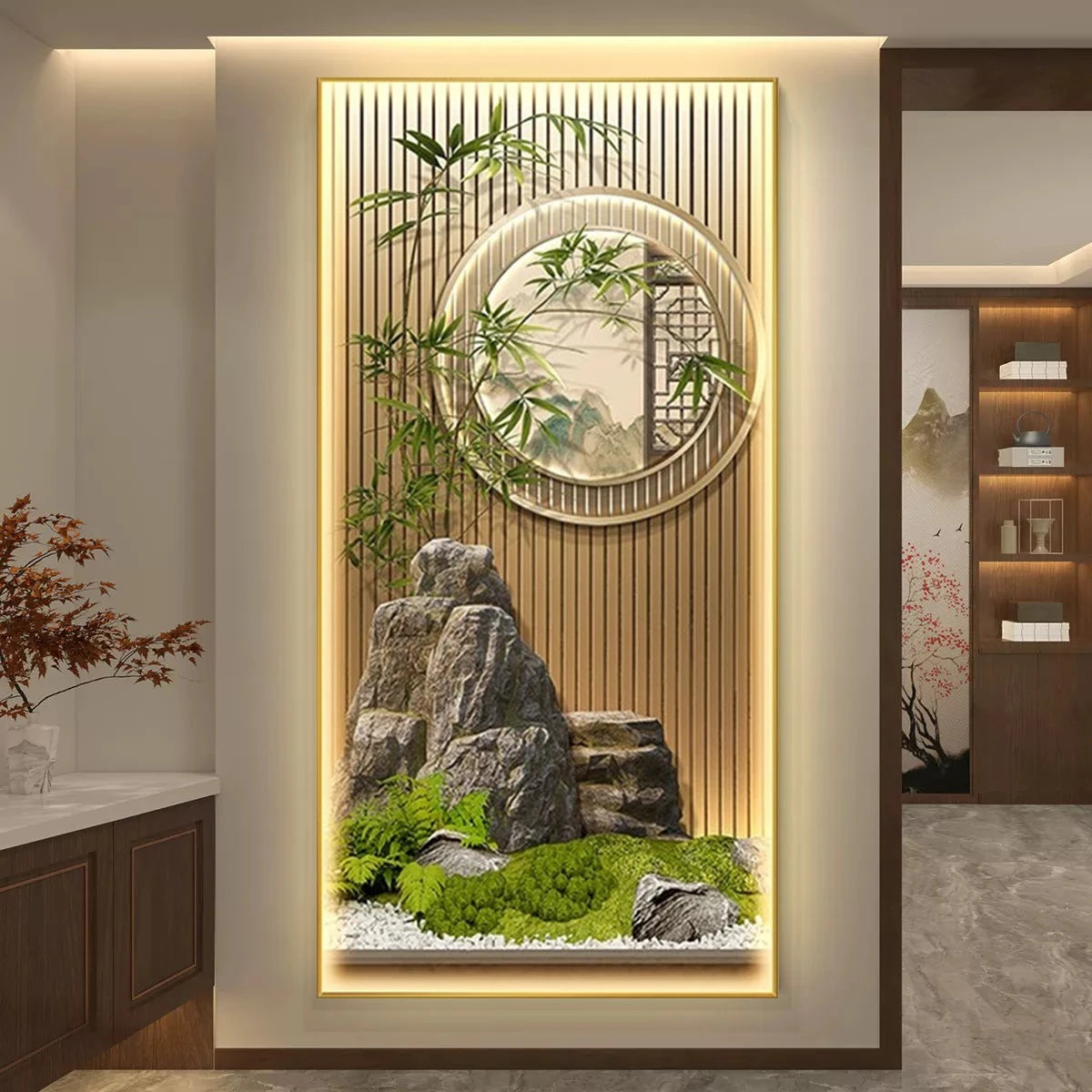 LED Bamboo Landscape Scenery Hanging Paintings Wall Lamp