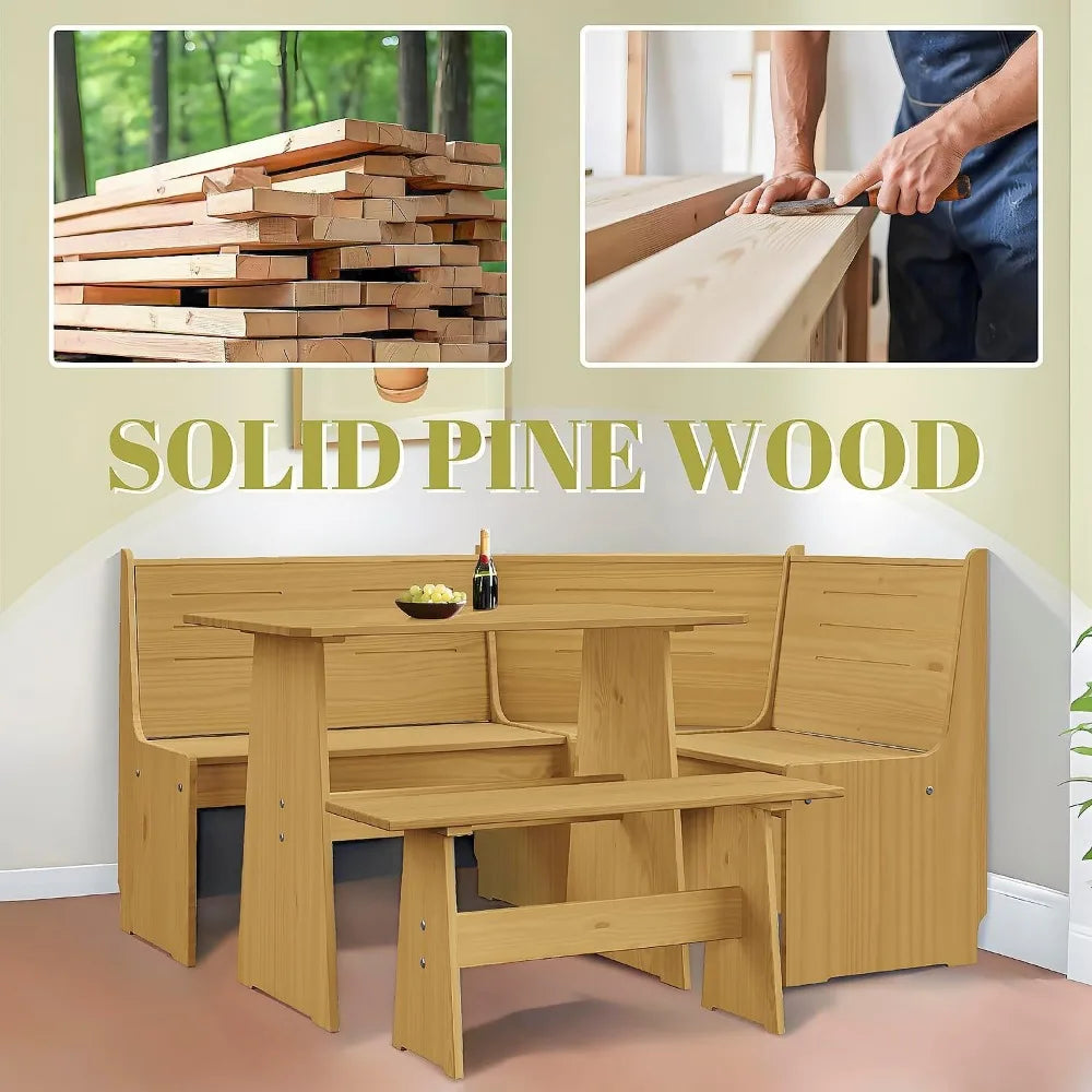 Natural Wood Corner Dinning / Kitchen Bench Set
