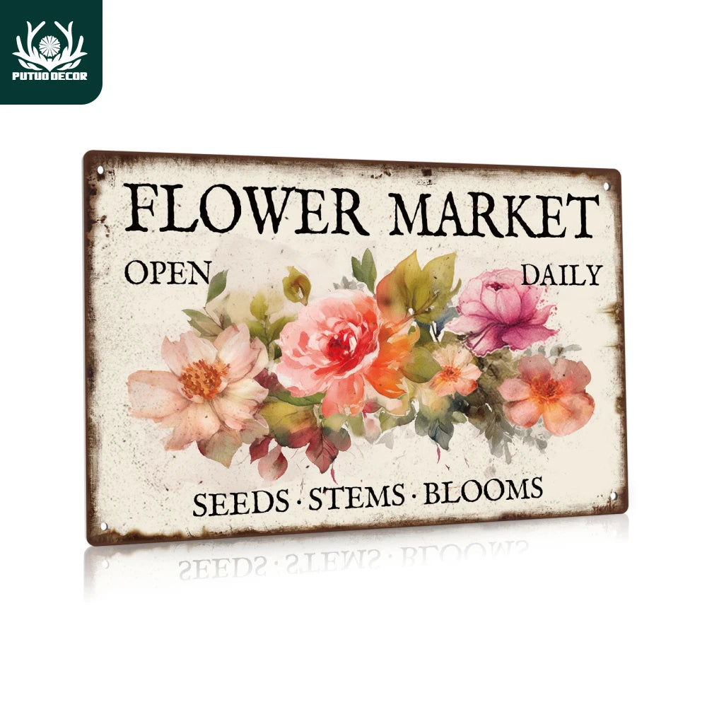 Vintage Retro Flower Market Plaque