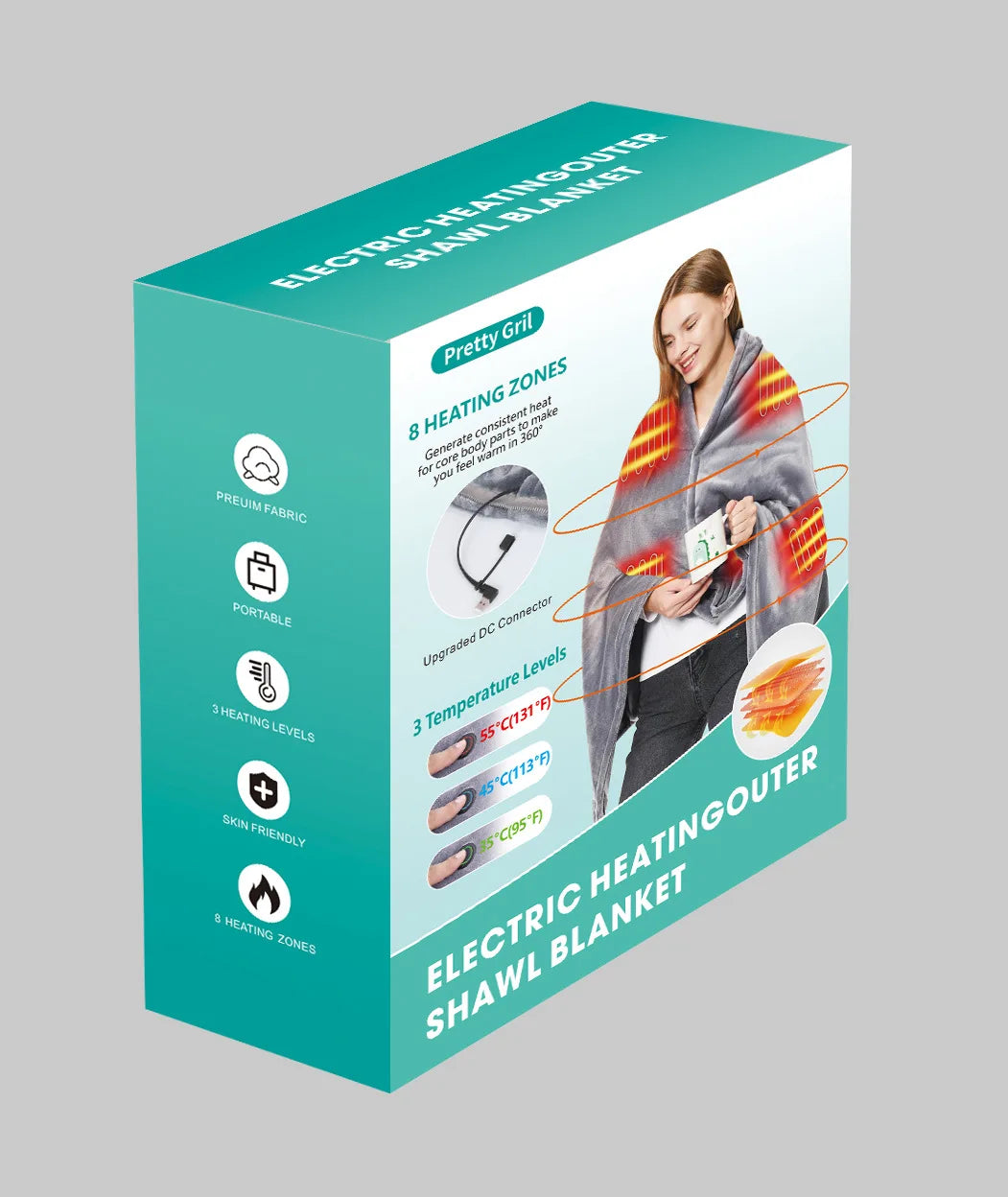 USB Electric Wearable Heating Lap Blanket for Household and Office