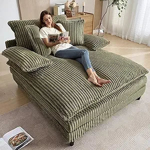 Corduroy Chaise Lounge Sofa Couch With Pillows