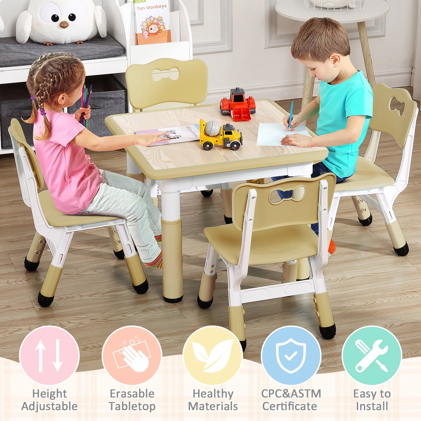 Kids  Adjustable Easy -Wipe Arts & Crafts Table And Chair Set