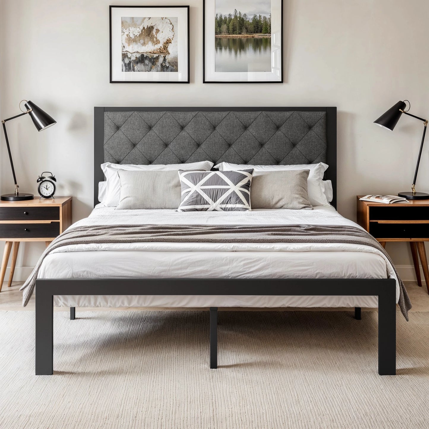 Modern Platform Bed With Upholstered Headboard