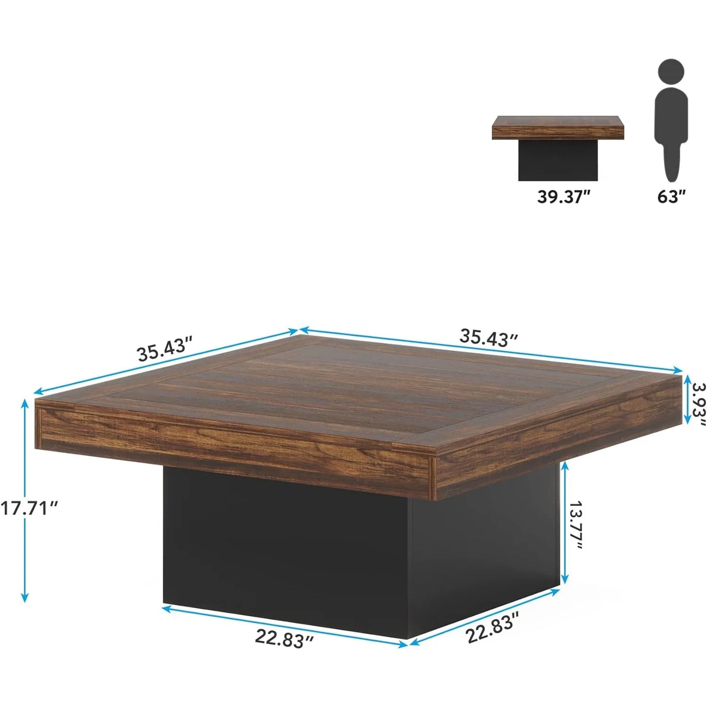 LED Engineered Farmhouse Square Wood Coffee Table